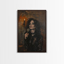 Gothic Singer with Dark Makeup - Halloween Art, Gothic Art, Spooky Decor Haunted Concert Dark Music Art, Eerie Portrait, Framed Canvas Print