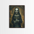 Creepy Nun Canvas Print - Halloween Art, Scary Art, Spooky Home Decor, Creepy Portrait, Gothic Wall Art, Halloween Decor Framed Canvas Print