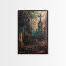 Gloomy Cemetery Halloween Art, Spooky Graveyard, Haunted Cemetery, Creepy Gravestones, Dark Artwork, Framed Canvas Print