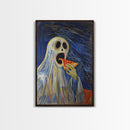 Spooky Ghost Eatin a Pizza, YUM! Funny Halloween Art