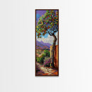 Oversized Texture Mountain Landscape Art Framed and Printed on Canvas, Vertical Impasto Painting on Canvas, Skinny Bedroom Wall Art