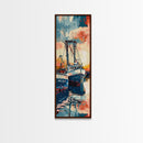 Majestic Fishing Boats Resting in a Vibrant Sunset Harbor - Skinny Art, Japanese Wall Decor, Framed Canvas Print, Ukiyo-e Style