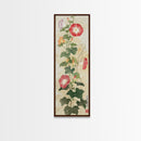 Vibrant Morning Glories Bloom Skinny Art Tall Art Japanese Ukiyo-e Inspired Floral Print Framed Canvas Wall Art