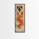 Fiery Kitsune Spirit Skinny Art Tall Art Japanese Ukiyo-e Inspired Mythical Creature Framed Canvas Print
