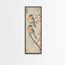 Pair of Birds on Snowy Branches, Japanese Art Framed Canvas Print, Tall and Skinny Wall Art in Ukiyo-e Style