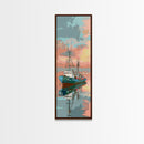 Fishing Boat, Calm Waters, Japanese Art, Skinny Art, Tall Art, Framed Canvas Print, Ukiyo-e Style