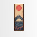 Mount Fuji Under a Red Sun Skinny Art Ukiyo-e Tall Framed Canvas Print Inspired by Japanese Landscape