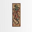 Vintage Canvas Print With Vibrant Octopus Design Ukiyo-e Wall Art Wood Block Print Tall Art Japanese Style Skinny Art