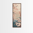Cherry Blossom Branches Pale Background Japanese Style Tall Skinny Framed Canvas Print Wall Art
