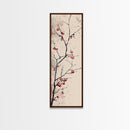 Minimalist Japanese Tree Branch With Red Berries, Ukiyo-e Woodblock Style Canvas, Framed Canvas Print, Japanese Tall Skinny Wall Art, Ready To Hang
