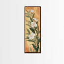 Skinny Art Tall Art Elegant White Flowers Wood Block Print Japanese Style Art Delicate Blooms On Soft Background Framed Canvas Print