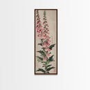 Skinny Art Tall Art Foxglove Flowers Wood Block Print Japanese Style Art Vertical Composition Framed Canvas Print