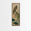 Majestic Hawk Perched Among Verdant Foliage Ukiyo-e Tall Skinny Wood Block Framed Canvas Print Japanese Style Art