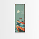 Moonlit Boats Drifting On Calm Waters In Japanese Style Ukiyo-e Art Framed Canvas Print Skinny Art Tall Art