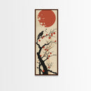 Blackbird Perched On A Branch Under The Red Sun In Japanese Style Ukiyo-e Art Framed Canvas Print Skinny Art Tall Art