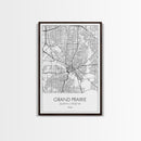Grand Prairie Street Map, Texas Map, City Map Art, Minimalist Art, Wall Art, Canvas Print, Black And White, Travel Print, Anniversary Gift