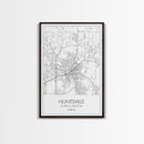 Huntsville Street Map, Alabama Map, City Map Art, Minimalist Art, Wall Art, Canvas Print, Travel Art, Gift For Dad, Unique Wall Art