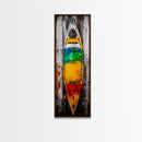Vibrant Canoe Painting Canvas Print Coastal Landscape Art Nautical Decor Rustic Wall Art Living Room Art Tall Narrow Art