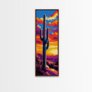 Saguaro Cactus Sunset Framed Canvas Print, Southwest Wall Art, Joshua Tree Art, Desert Art, Bright Colorful Wall Art, Rustic Decor, Gift Idea