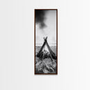 Beach Bonfire, Minimalist Art, Framed Canvas Print, nautical wall art, rustic decor, coastal painting, zen wall art, moody art, minimalist art