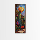 Vibrant Cactus Bloom Desert Painting Framed Canvas Print | Southwest Wall Art | Joshua Tree Art | Botanical Prints | Wildflower Painting
