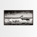 Pelican, coastal wall art, nautical painting, black and white art, seascape painting, ocean bird, Framed Canvas Print, beach decor
