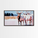 Elk in Snow, deer drinking water in forest painting, wildlife art, moody painting, rustic decor, landscape painting, canvas print