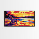Adirondack chair, lake view, relaxing sunset, cabin art, rustic landscape, extra wide art, nature lover decor, canvas print