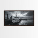 Fishing boat, nautical decor, coastal painting, rustic art, panoramic painting, extra wide art, above sofa art, framed canvas print
