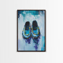 Blue Moccasins, boho art, whimsical art, teal wall art, folk art, rustic art, gift idea for her, original painting, canvas print