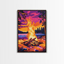 Campfire Scene, Autumn Wall Art, Rustic Decor, Canvas Print, Landscape Painting, Cozy Art, Outdoor Adventure, Gift Idea, Boho Art