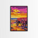 Western beach wagon, rustic decor, pink orange wall art, coastal cowgirl wall art, framed canvas print, above sofa art, boho art
