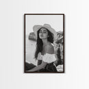 Coastal cowgirl wall art, boho art, framed canvas print, ocean photography, rustic decor, beach aesthetic, seascape painting, black and white art