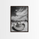 Straw Hat, coastal cowgirl wall art, wabi sabi art, beach photography, western decor, rustic art, framed canvas print, minimalist art