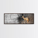 Coyote in Forest, Wildlife Wall Art, Rustic Decor, Nature Art, Moody Art, Extra Wide Art, Panoramic Art, Framed Canvas Print