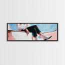 Coastal cowgirl, beach aesthetic, nautical decor, minimalist art, pastel painting, extra wide art, framed canvas print, surf wall art