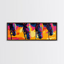 Colorful Horses, horse wall art, pink orange wall art, extra wide art, southwestern art, blotter art, Canvas Print, geometric wall art