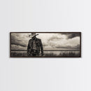 Cowboy Portrait, rustic wall art, moody art, black cowgirl painting, wabi sabi art, western decor, framed canvas print, extra wide art