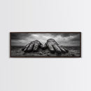 Leather Work Gloves, rustic wall art, moody art, wabi sabi art, extra wide art, panoramic art, farmhouse art, framed canvas print, cowboy art