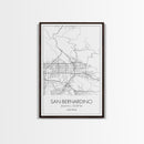 San Bernardino Street Map, California Map, City Map Print, Minimalist Art, Wall Art, Canvas Print, Unique Wall Décor, Friends Gift,