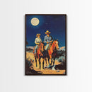 Western Cowboys Riding Horses Under Moonlight - Rustic Night Sky Wall Art, Cowboy Painting, Living Room Decor, Western Canvas