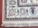 Ivory & Teal Indo Persian Area Rug 9x12, Wool Hand-Knotted Oriental Carpet, 9 x 12 Soft Traditional Living Room Rug, Dining Room Rug