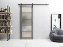 Quadro 4002 Nebraska Grey Barn Door with Frosted Glass and Black Rail