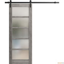 Quadro 4002 Nebraska Grey Barn Door with Frosted Glass and Black Rail