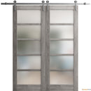 Quadro 4002 Nebraska Grey Double Barn Door with Frosted Glass and Silver Rail