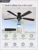 52 Inch Ceiling Fan With Lights Remote App Control