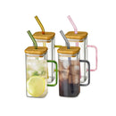 400ml square glass mug with bamboo lid and straw dining room cup