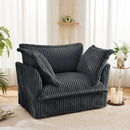 Slip-covered Armchair with 1 Big Back Cushion and 2 Big Toss Pillows, Single Deep Seat Comfy Single Couch Sofa Multiple Large Soft Pillows, Grey  Corduroy Fabric