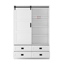 Tall Bedroom Armoire Wardrobe Closet Clothing Storage Cabinet with Hanging Rod Barn Door Drawers Open Shelves