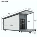 Modern Design Outdoor Dog House with Food Bowl and Wheels, Grey Pine, 44.1 x 22.1 x 28.8 inches